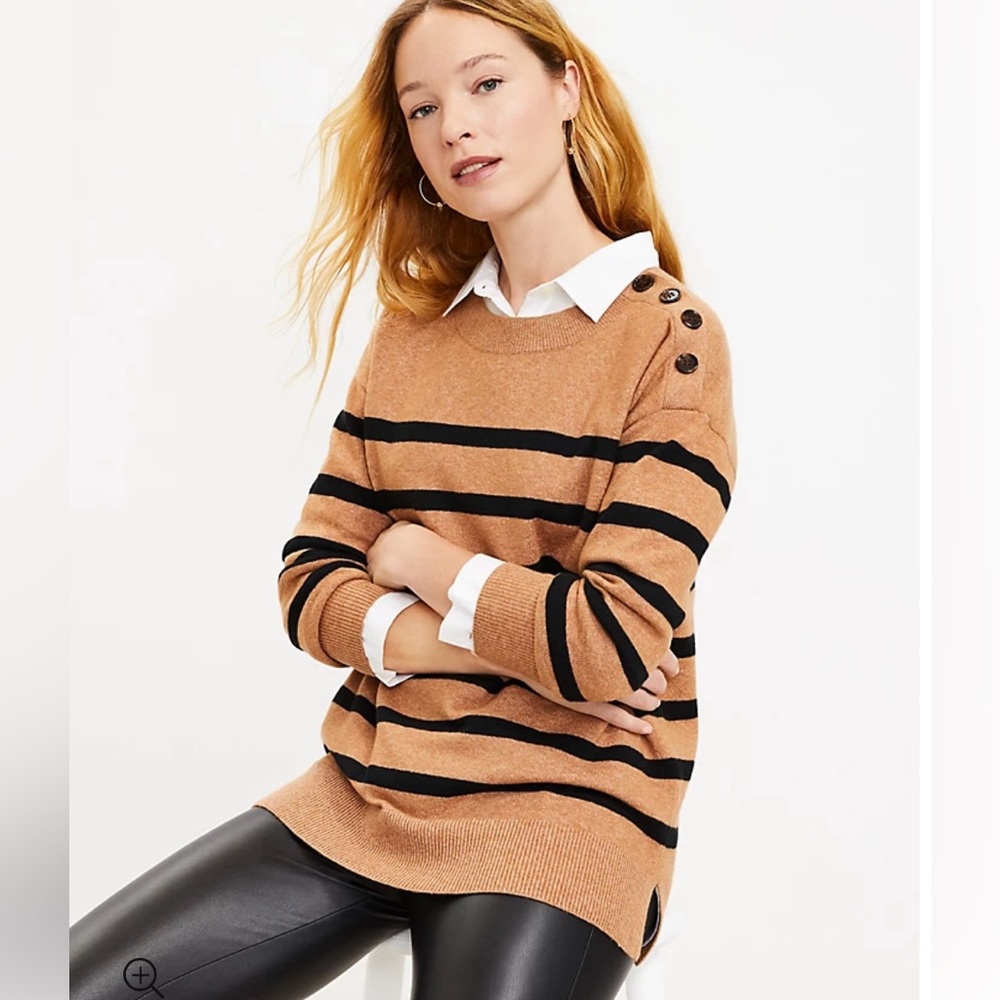 LOFT Striped Shoulder Button Tunic Sweater